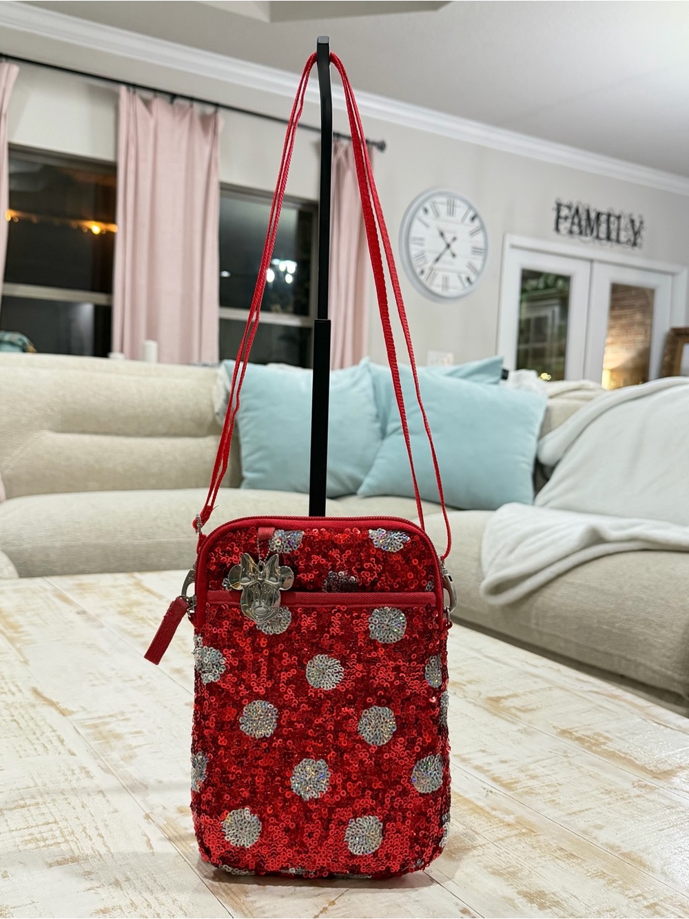 Disney Parks Red Sequins Polka Dot Crossbody Bag Red and White Minnie Mouse - Picture 9 of 14